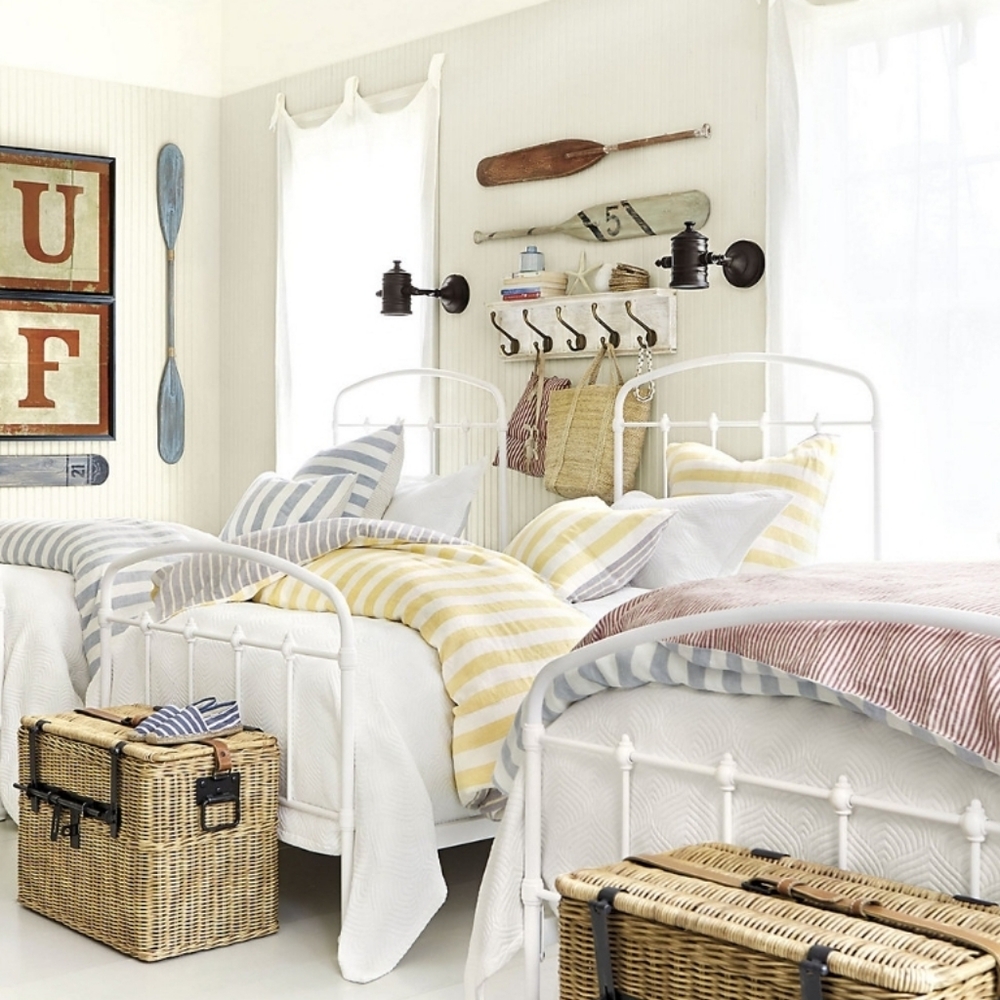 BALLARD DESIGNS King Duvet  Riviera Linen Blue & Beige Stripe Duvet + Sham